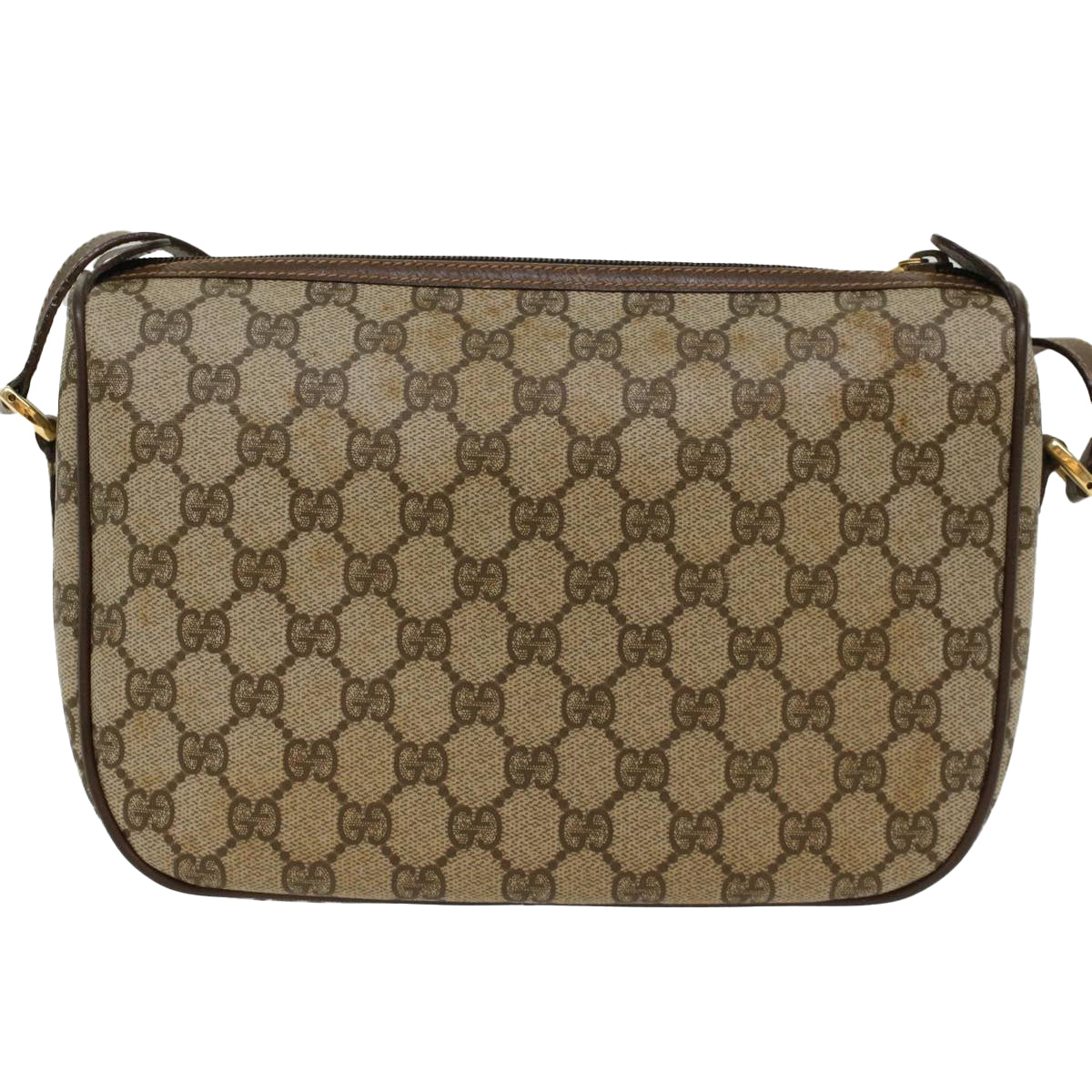 GUCCI GG Canvas Web Sherry Line Shoulder Bag PVC Leather Beige Green Auth 47988