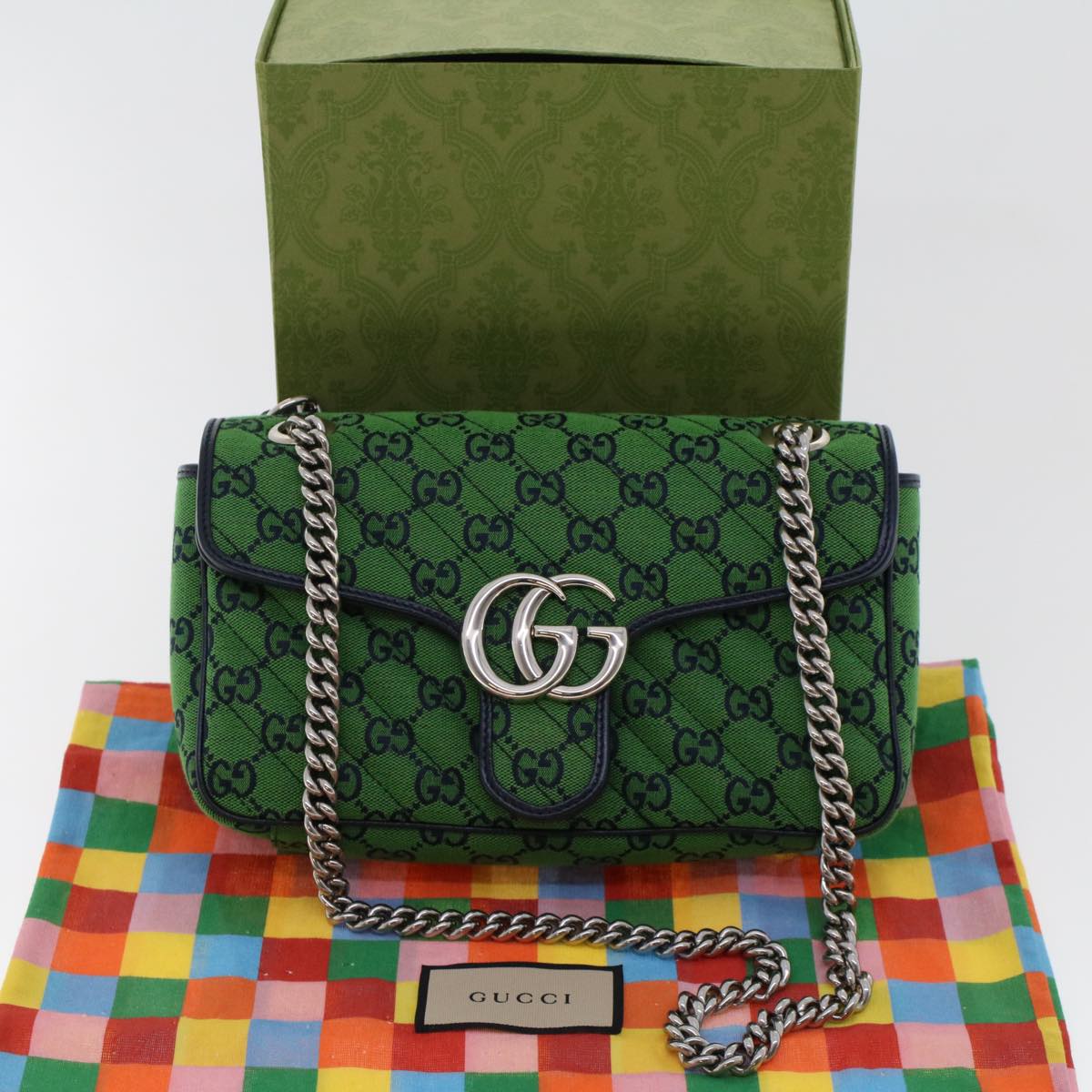 GUCCI GG Marmont Chain Shoulder Bag Green Auth 47997A