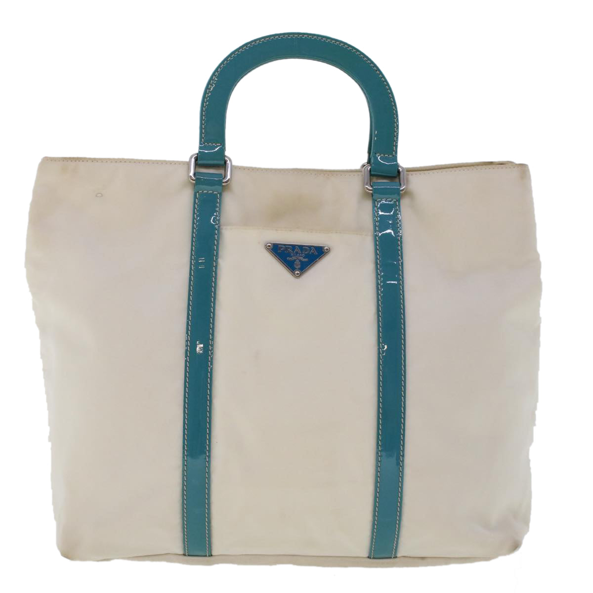 PRADA Hand Bag Nylon 2way White Turquoise Blue Auth 48007