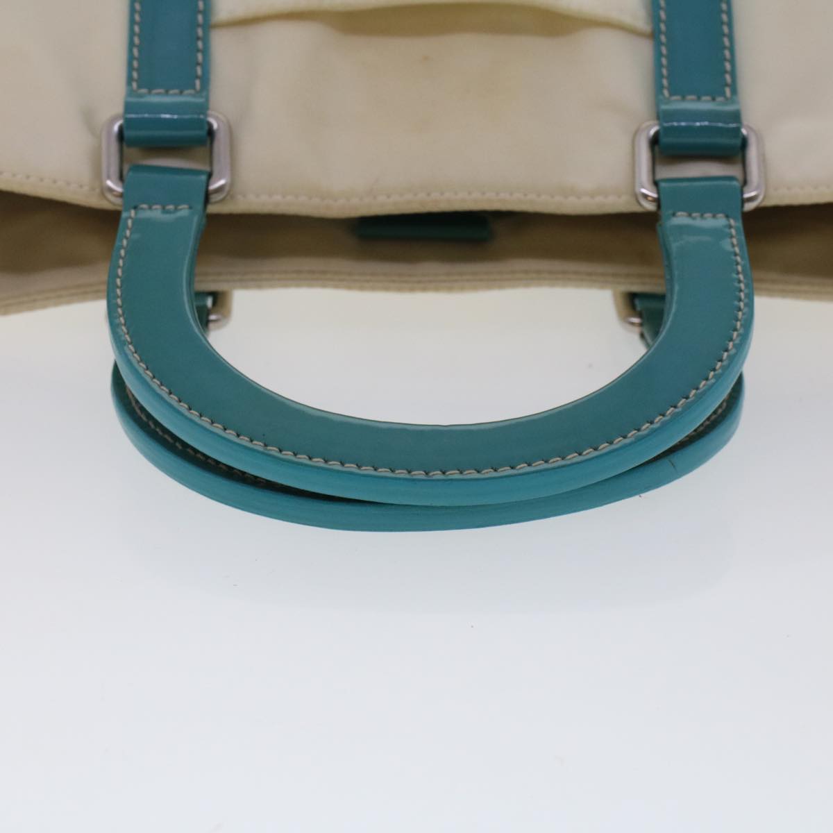 PRADA Hand Bag Nylon 2way White Turquoise Blue Auth 48007