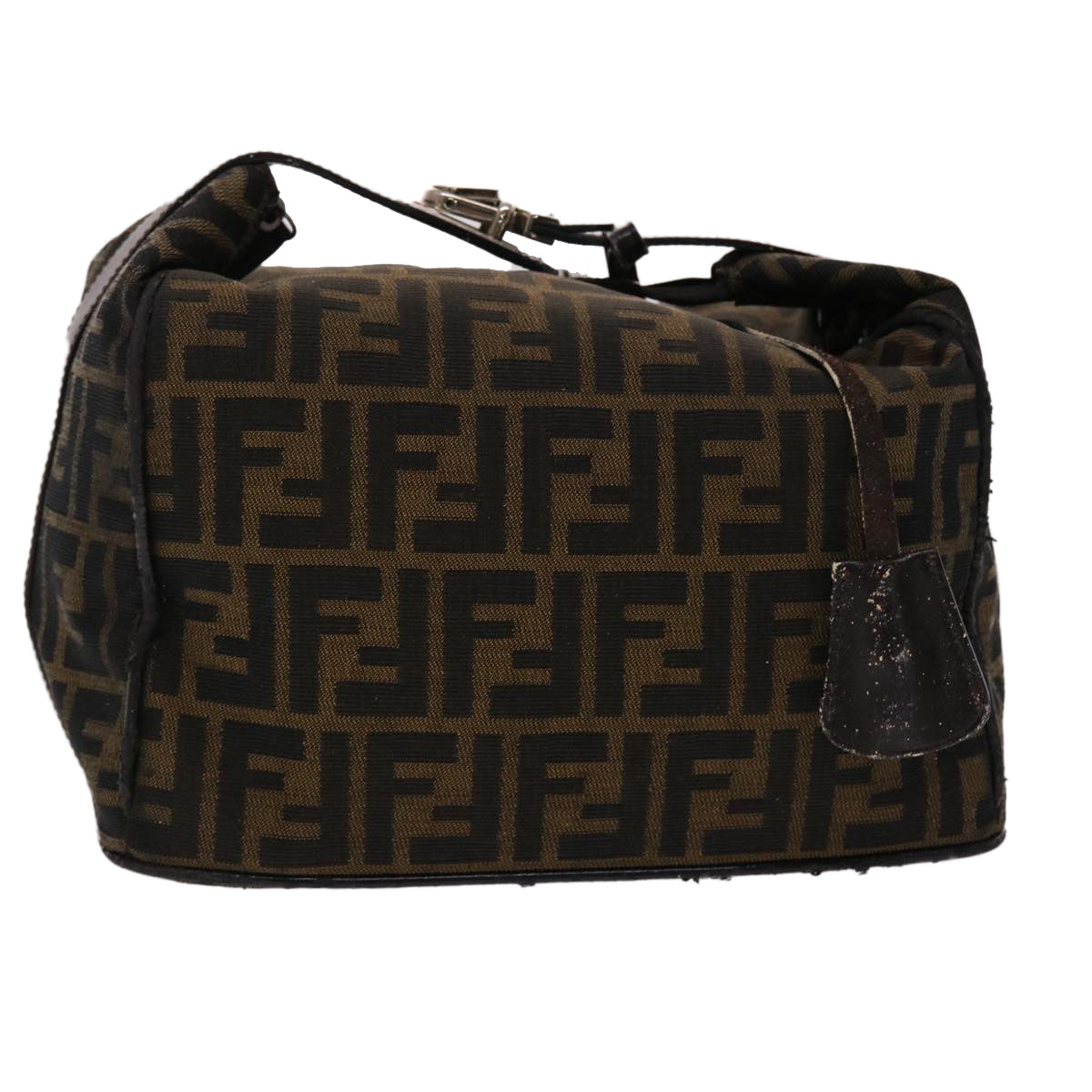 FENDI Zucca Canvas Vanity Hand Bag Nylon Brown Black Auth 48013