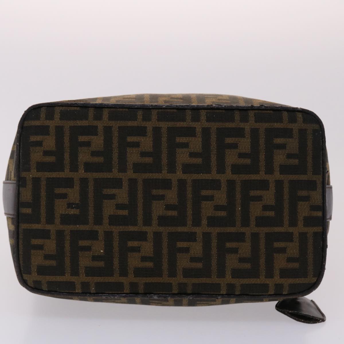 FENDI Zucca Canvas Vanity Hand Bag Nylon Brown Black Auth 48013