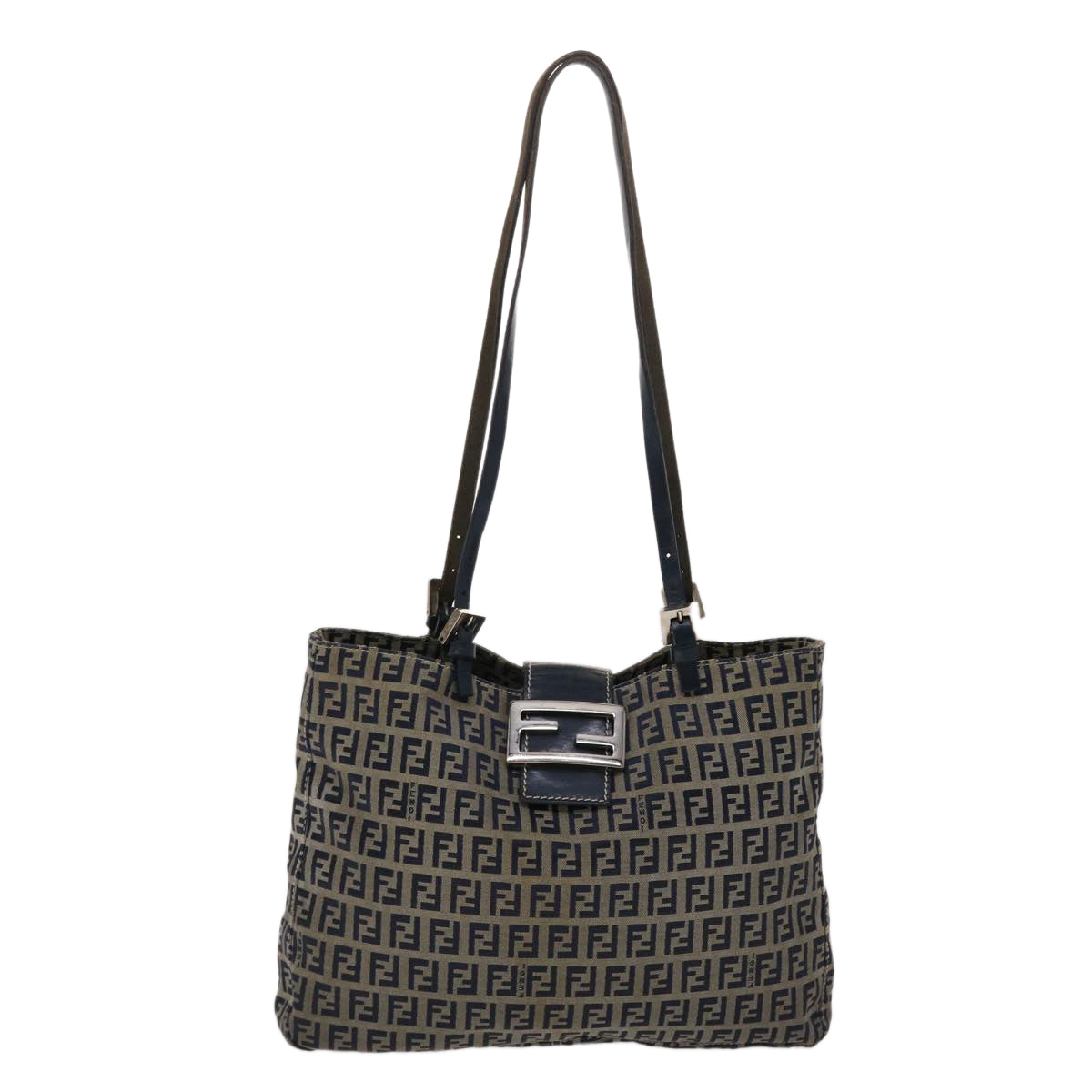 FENDI Zucchino Canvas Mamma Baguette Shoulder Bag Nylon Navy Auth 48016