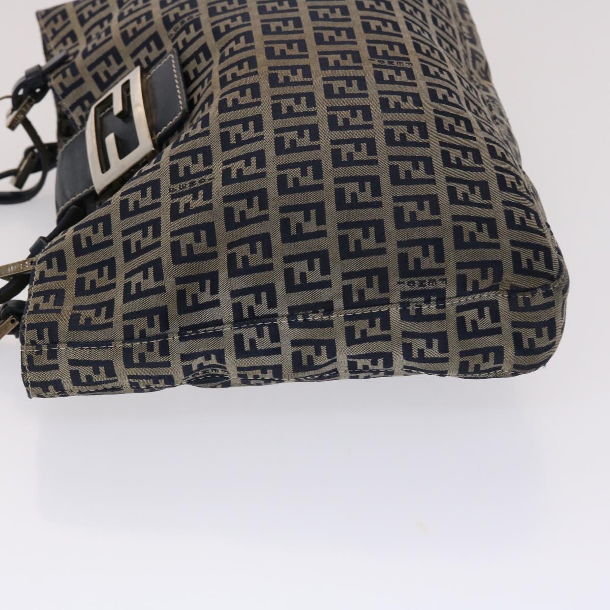 FENDI Zucchino Canvas Mamma Baguette Shoulder Bag Nylon Navy Auth 48016