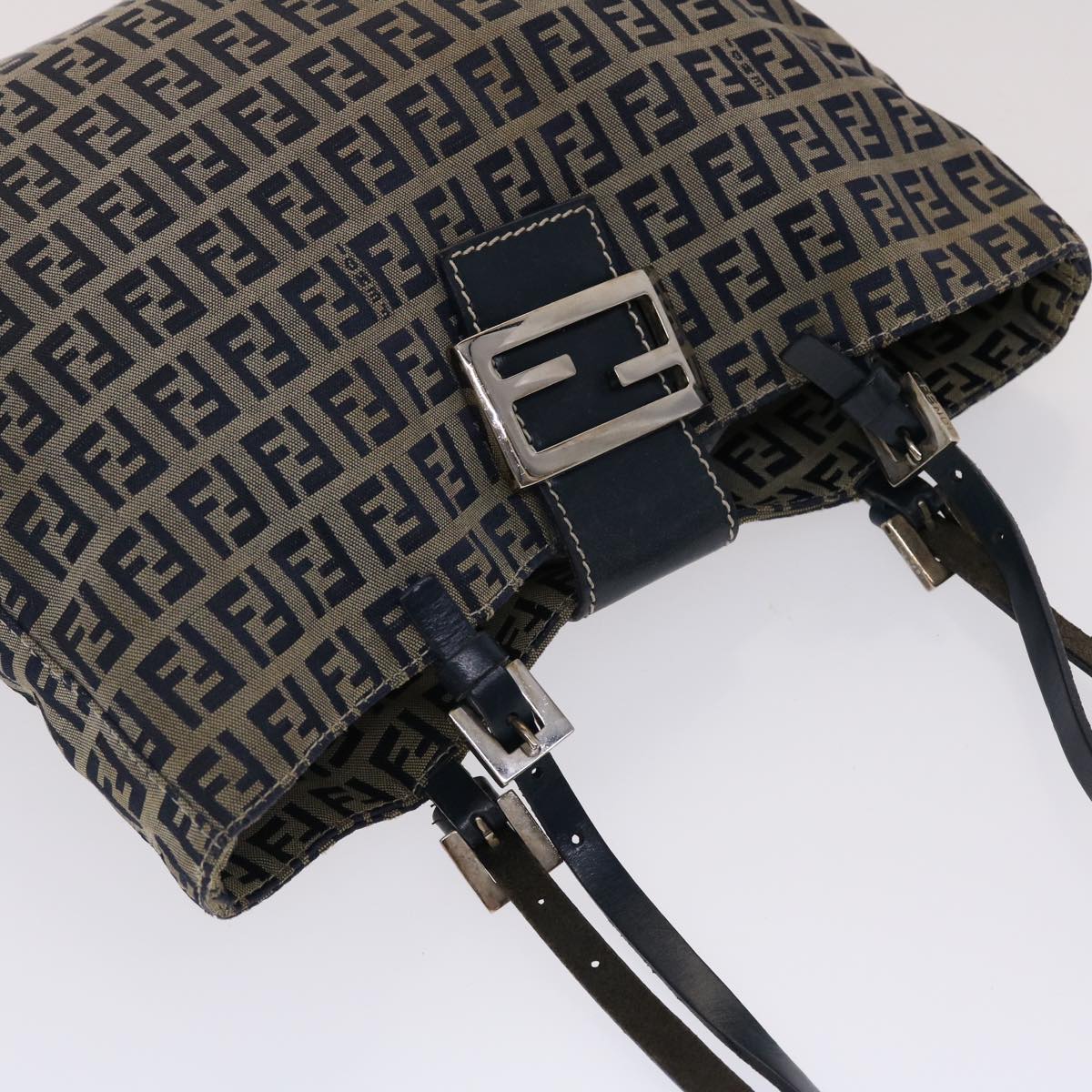 FENDI Zucchino Canvas Mamma Baguette Shoulder Bag Nylon Navy Auth 48016