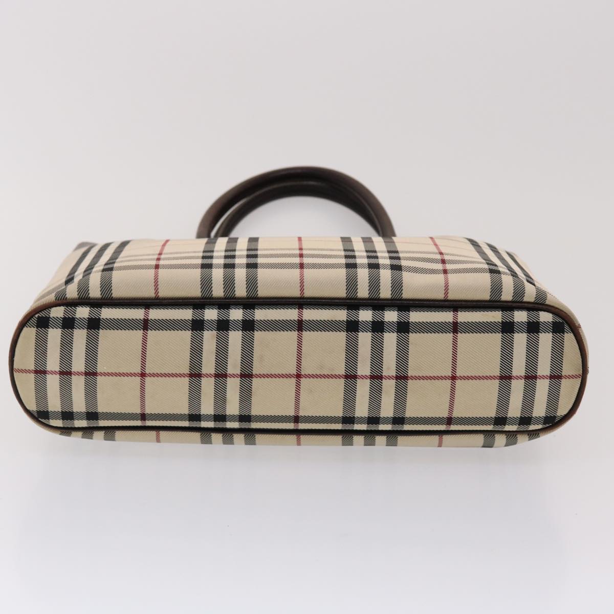 BURBERRY Nova Check Hand Bag Nylon Beige Dark Brown Auth 48020