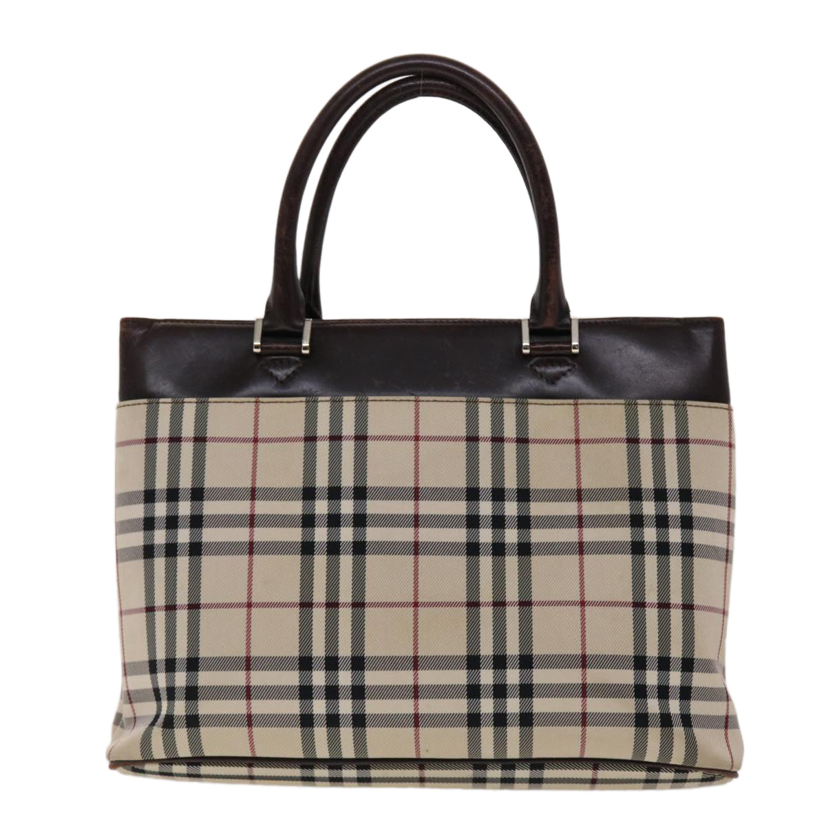 BURBERRY Nova Check Hand Bag Nylon Beige Dark Brown Auth 48020 - 0