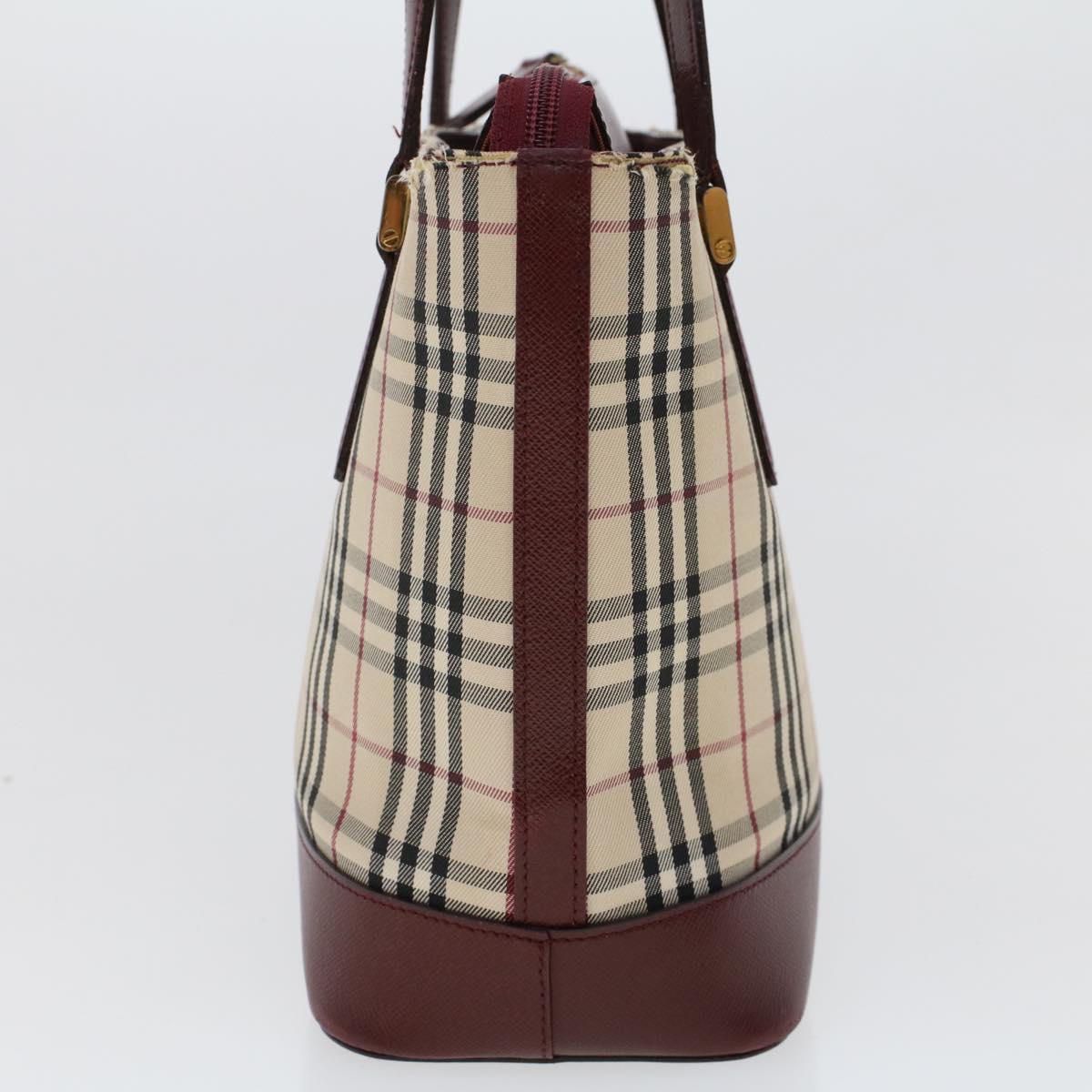 BURBERRY Nova Check Hand Bag Canvas Beige Wine Red Auth 48021