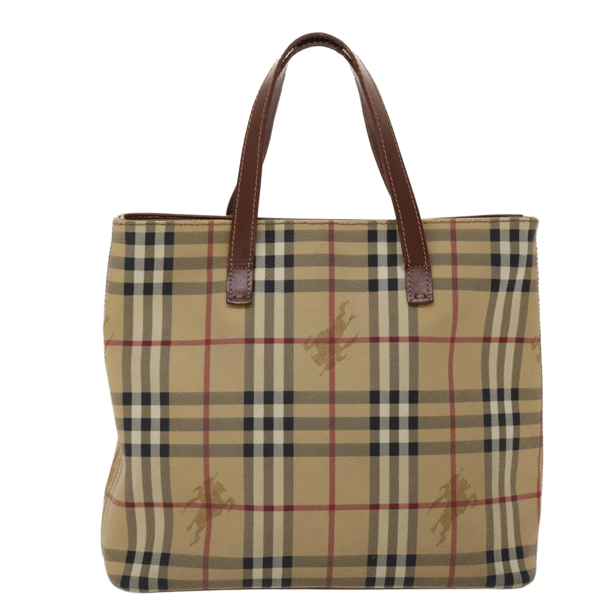 BURBERRY Nova Check Hand Bag PVC Leather Beige Brown Auth 48022