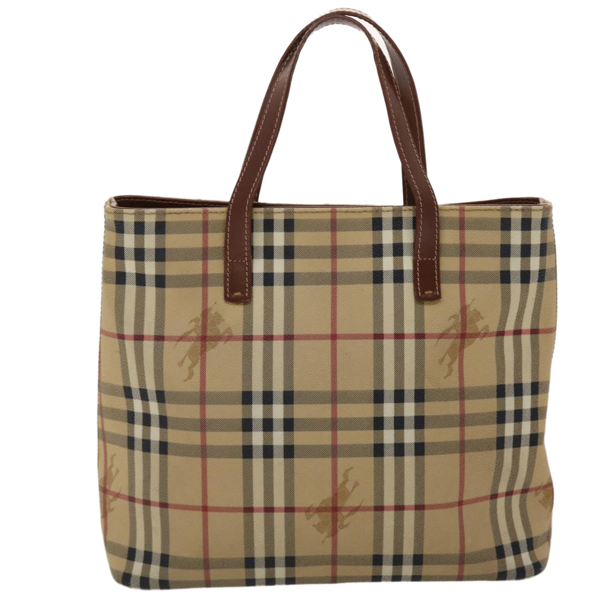 BURBERRY Nova Check Hand Bag PVC Leather Beige Brown Auth 48022