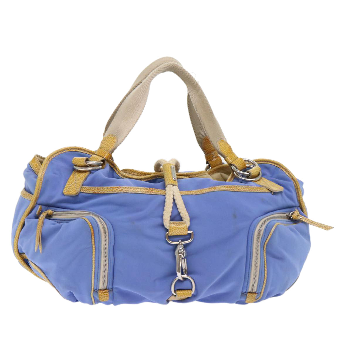 CELINE Boston Bag Nylon Blue Brown Auth 48042