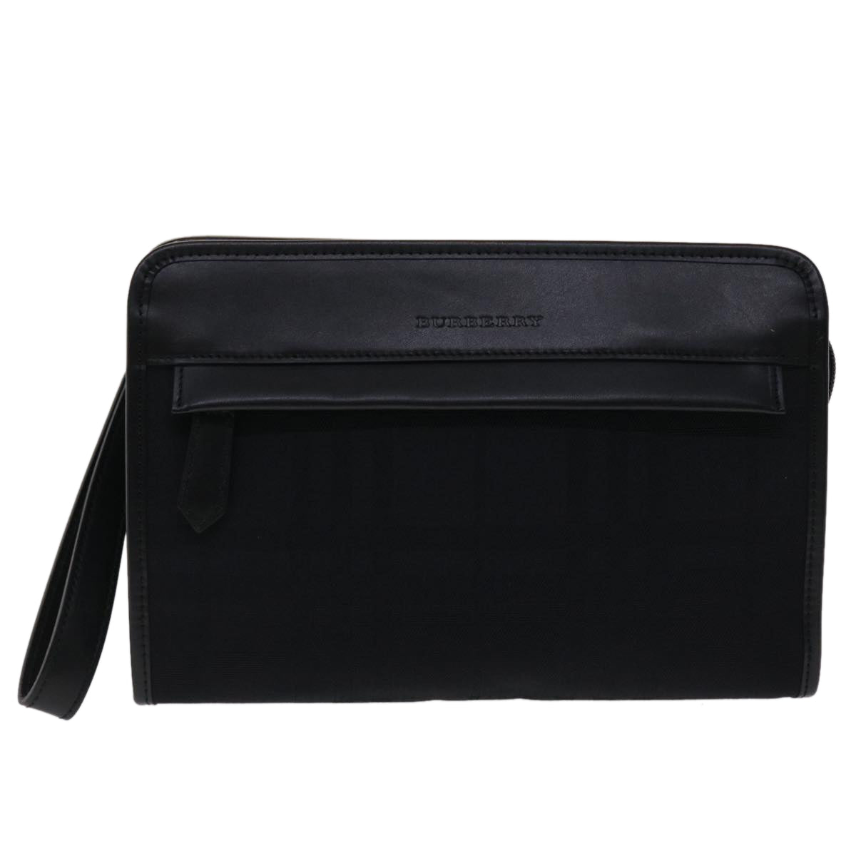 BURBERRY Nova Check Clutch Bag Nylon Leather Black Auth 48103