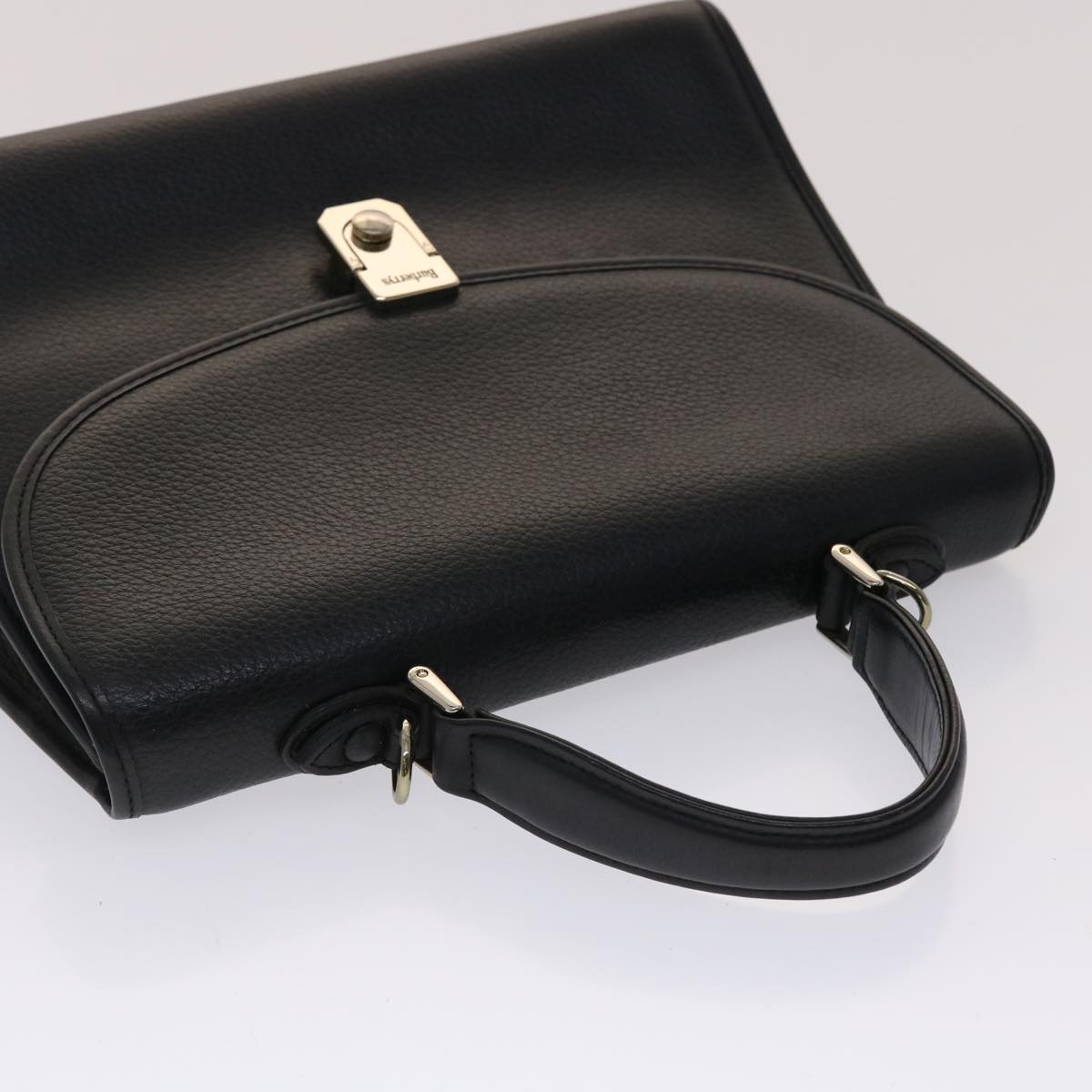 Burberrys Hand Bag Leather Black Auth 48107