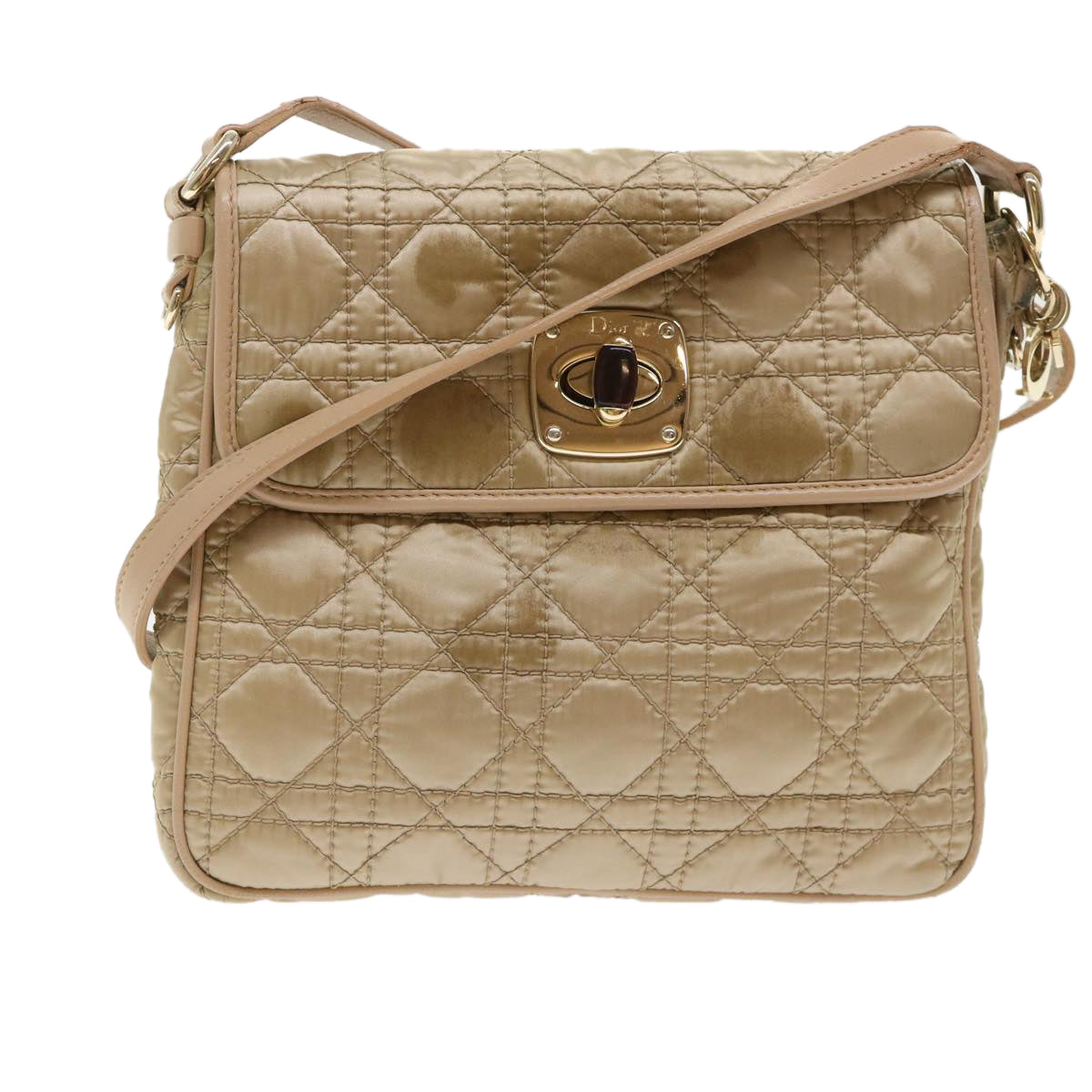 Christian Dior Lady Dior Canage Shoulder Bag Nylon Beige Auth 48125