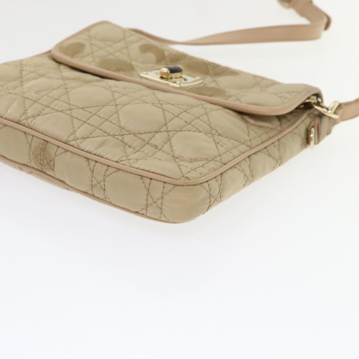 Christian Dior Lady Dior Canage Shoulder Bag Nylon Beige Auth 48125