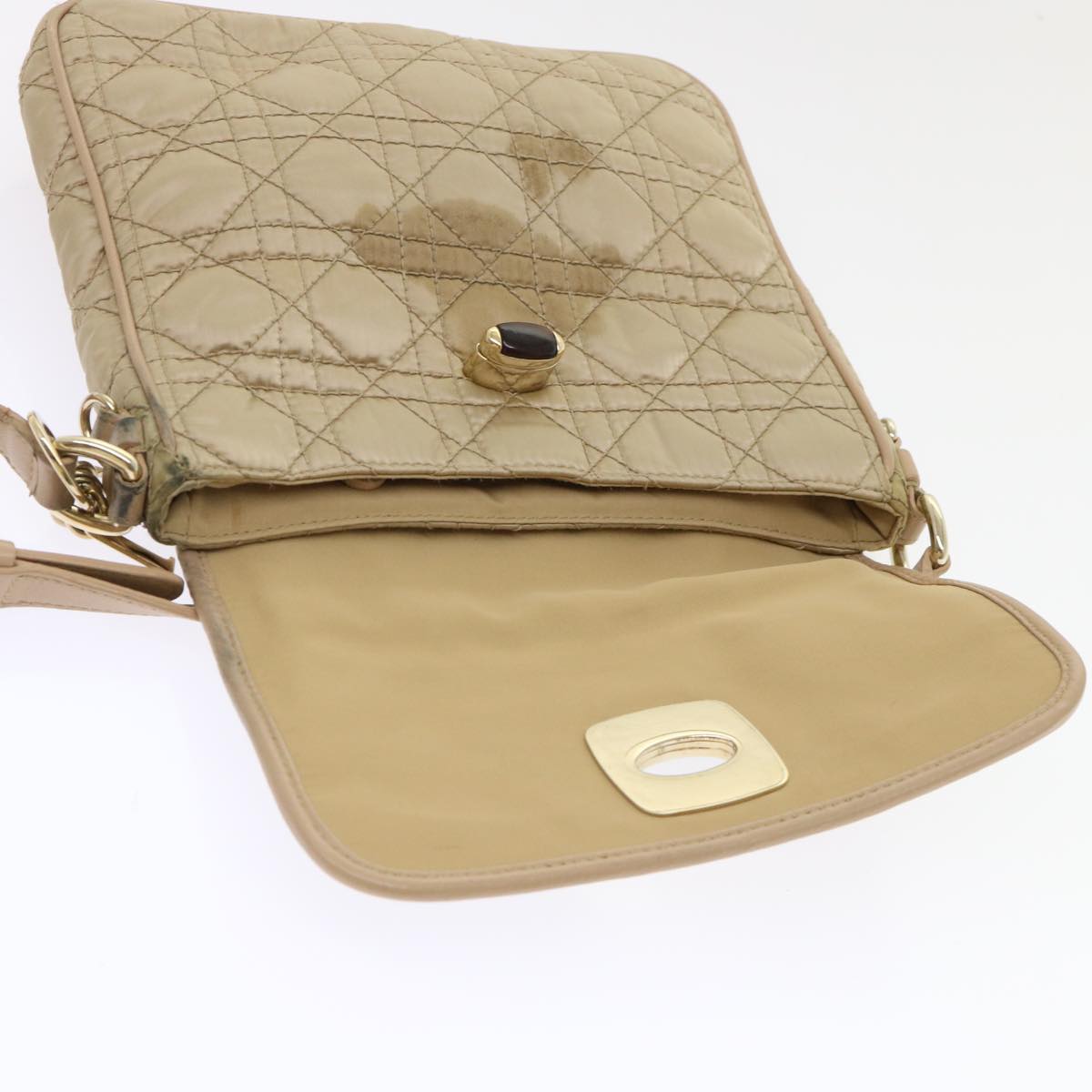 Christian Dior Lady Dior Canage Shoulder Bag Nylon Beige Auth 48125