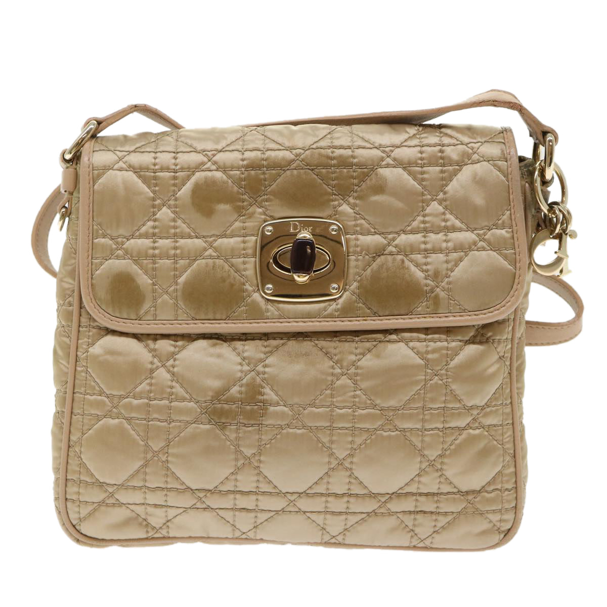 Christian Dior Lady Dior Canage Shoulder Bag Nylon Beige Auth 48125