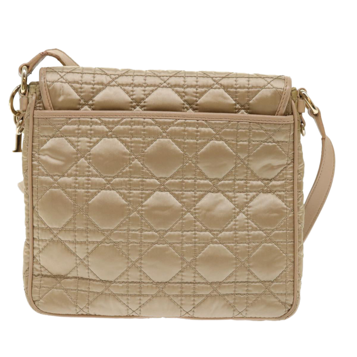 Christian Dior Lady Dior Canage Shoulder Bag Nylon Beige Auth 48125