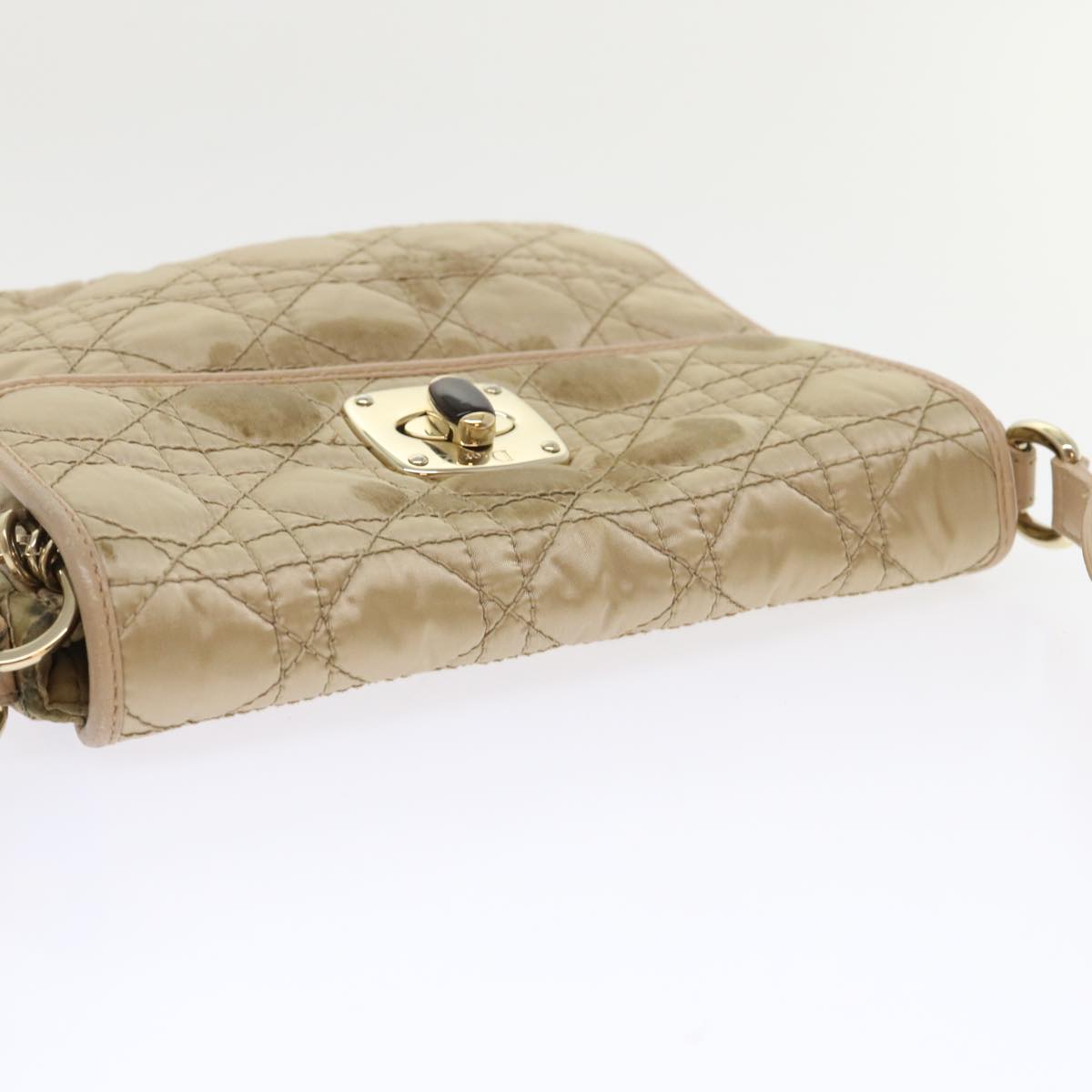 Christian Dior Lady Dior Canage Shoulder Bag Nylon Beige Auth 48125