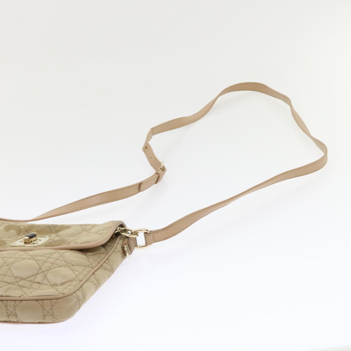 Christian Dior Lady Dior Canage Shoulder Bag Nylon Beige Auth 48125