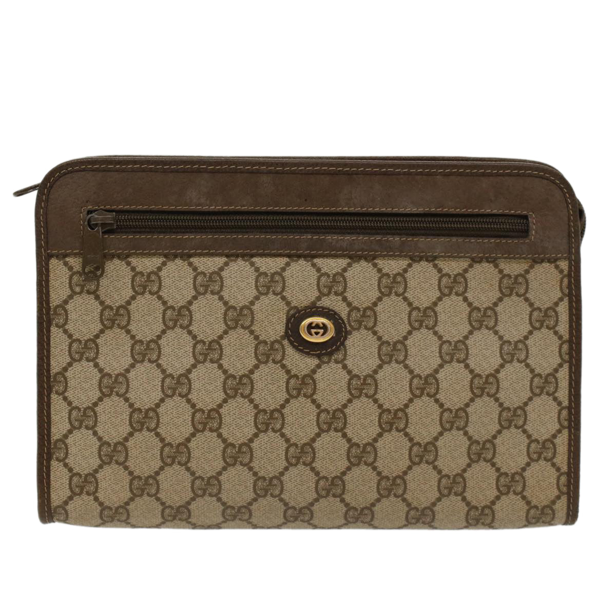 GUCCI GG Canvas Clutch Bag PVC Leather Beige 97.01.037 Auth 48147