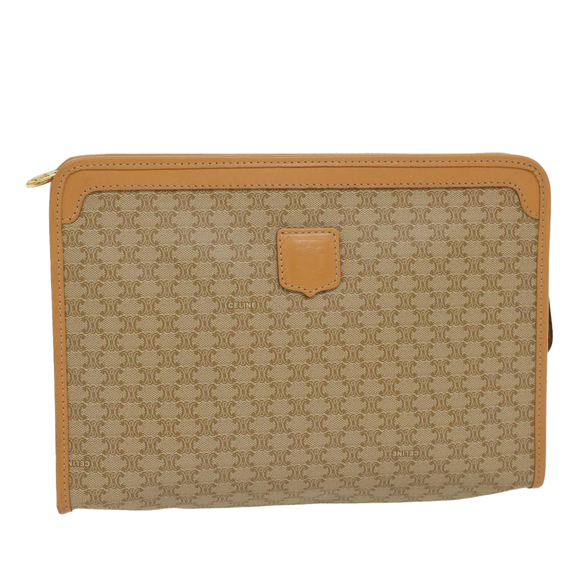CELINE Macadam Canvas Clutch Bag PVC Leather Beige Auth 48156