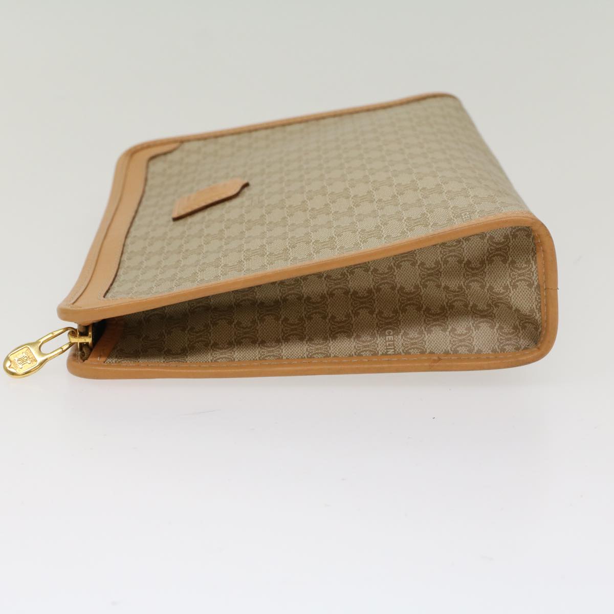 CELINE Macadam Canvas Clutch Bag PVC Leather Beige Auth 48156