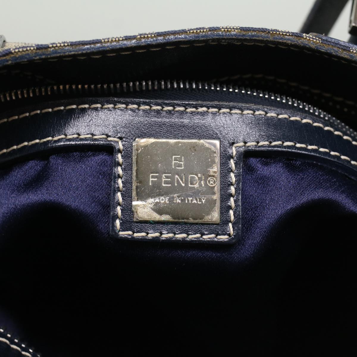 FENDI Zucchino Canvas Shoulder Bag Nylon Navy Auth 48160