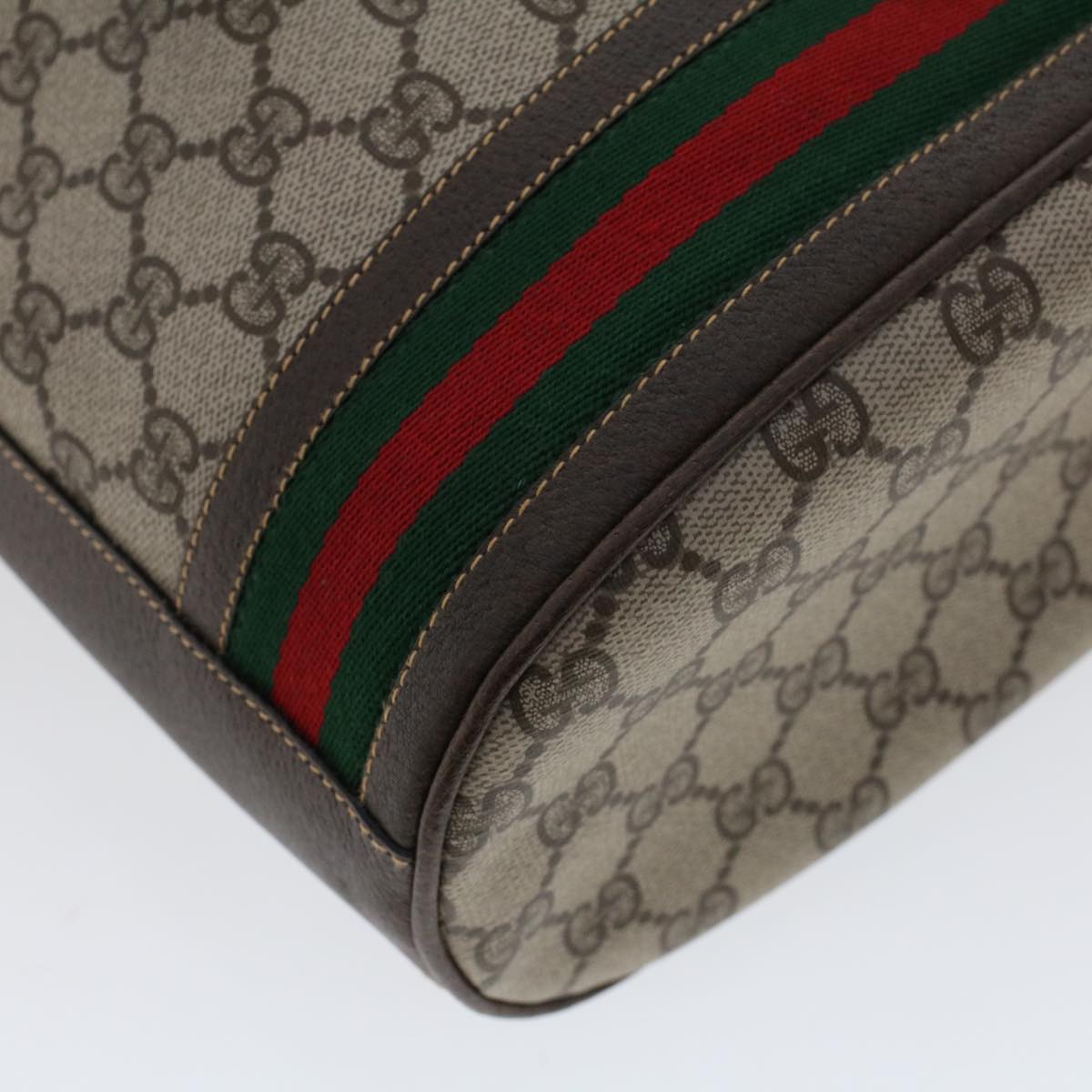 GUCCI GG Canvas Web Sherry Line Shoulder Bag PVC Leather Beige Green Auth 48163