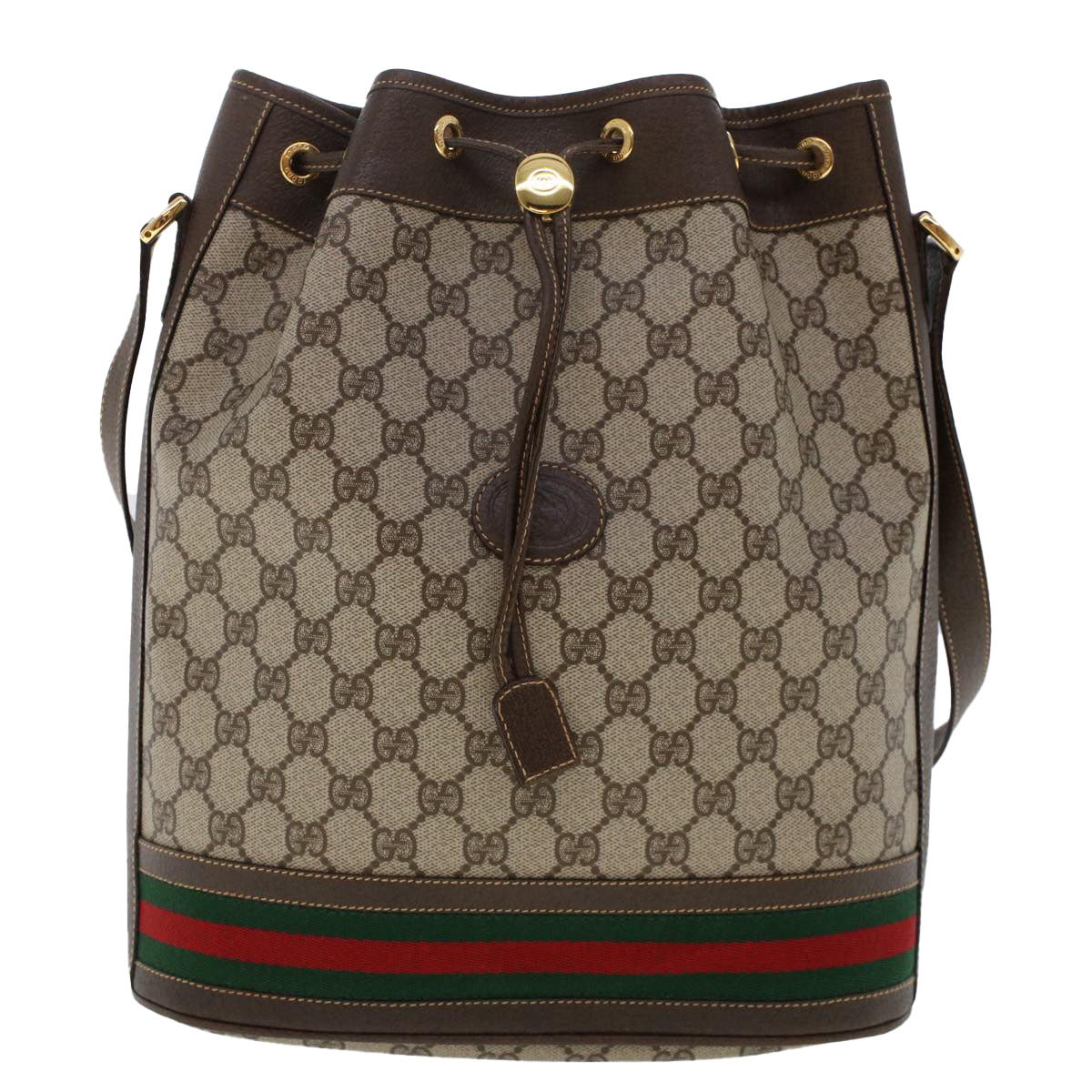 GUCCI GG Canvas Web Sherry Line Shoulder Bag PVC Leather Beige Green Auth 48163