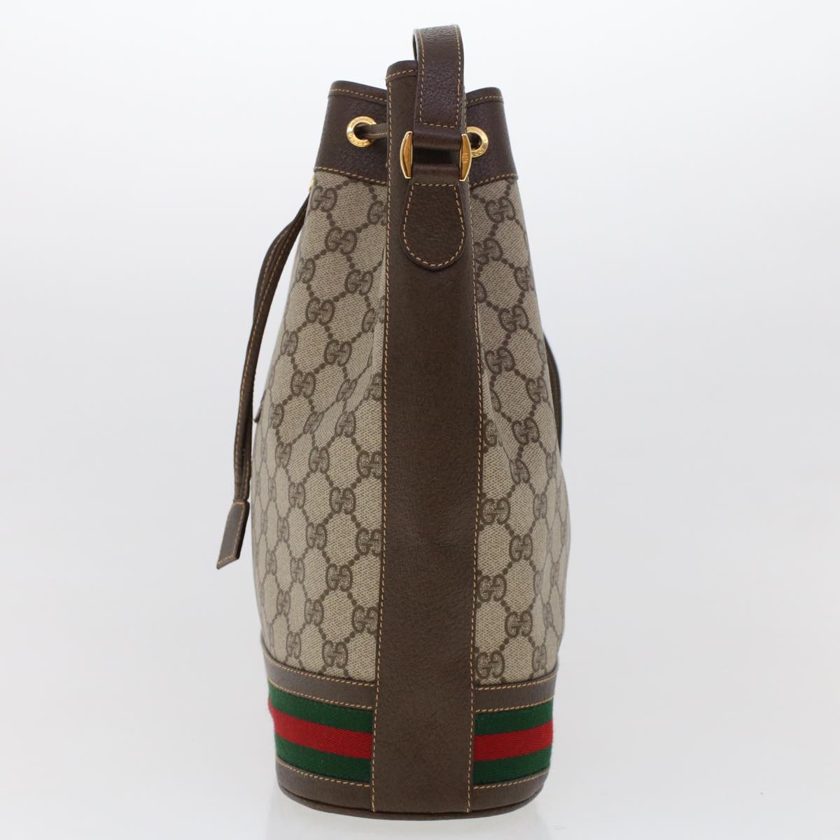 GUCCI GG Canvas Web Sherry Line Shoulder Bag PVC Leather Beige Green Auth 48163