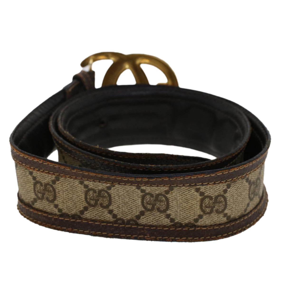 GUCCI GG Canvas Interlocking Belt PVC Leather 31.5""-34.3"" Beige Auth 48164