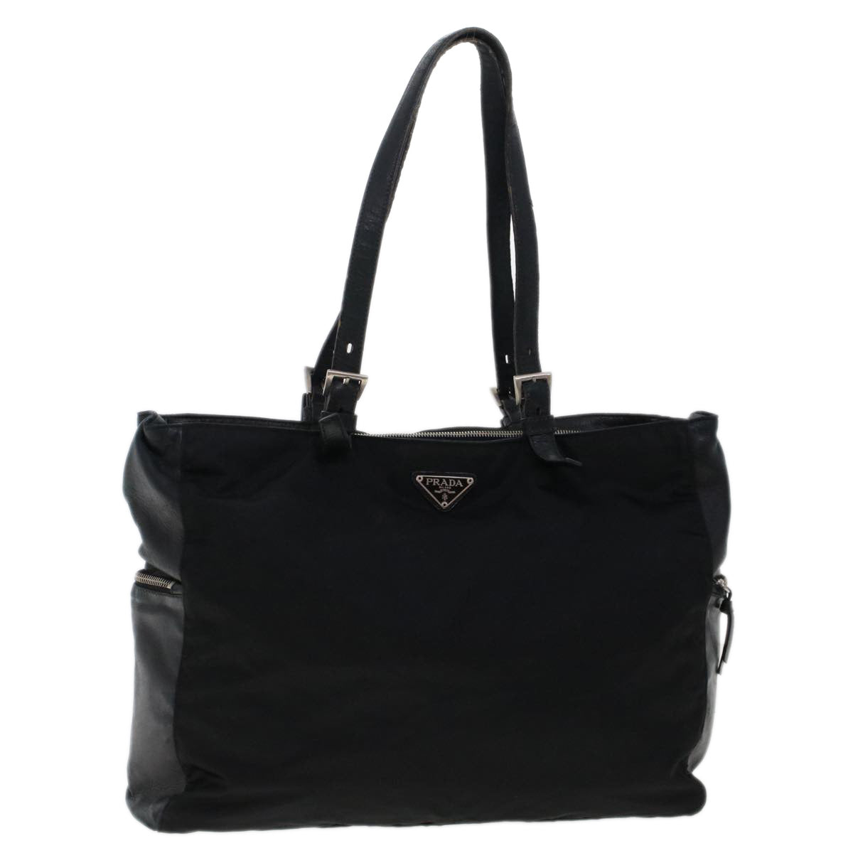 PRADA Tote Bag Nylon Leather Black Auth 48167