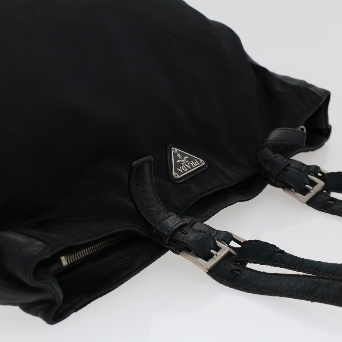 PRADA Tote Bag Nylon Leather Black Auth 48167