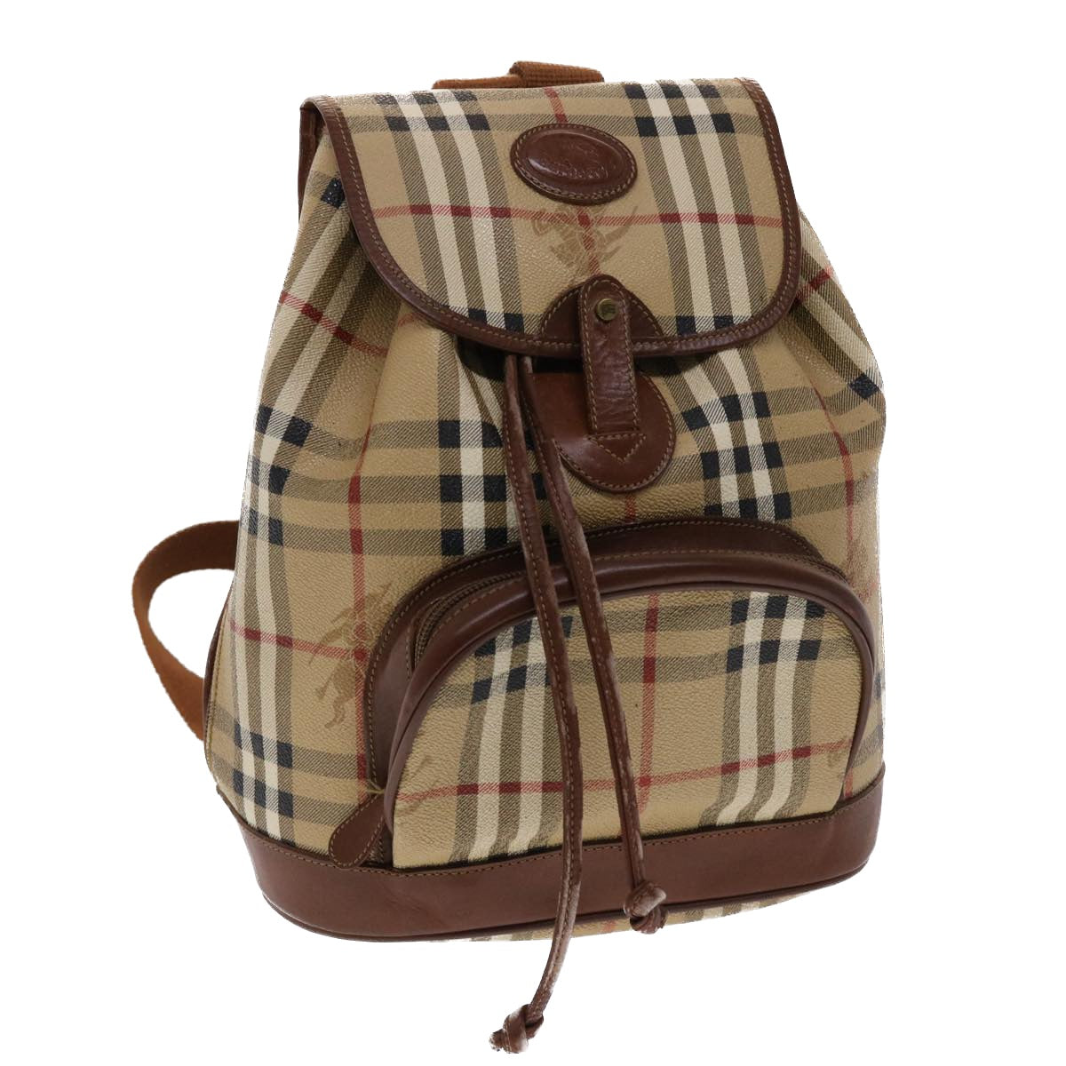 Burberrys Nova Check Backpack PVC Leather Beige Brown Auth 48171