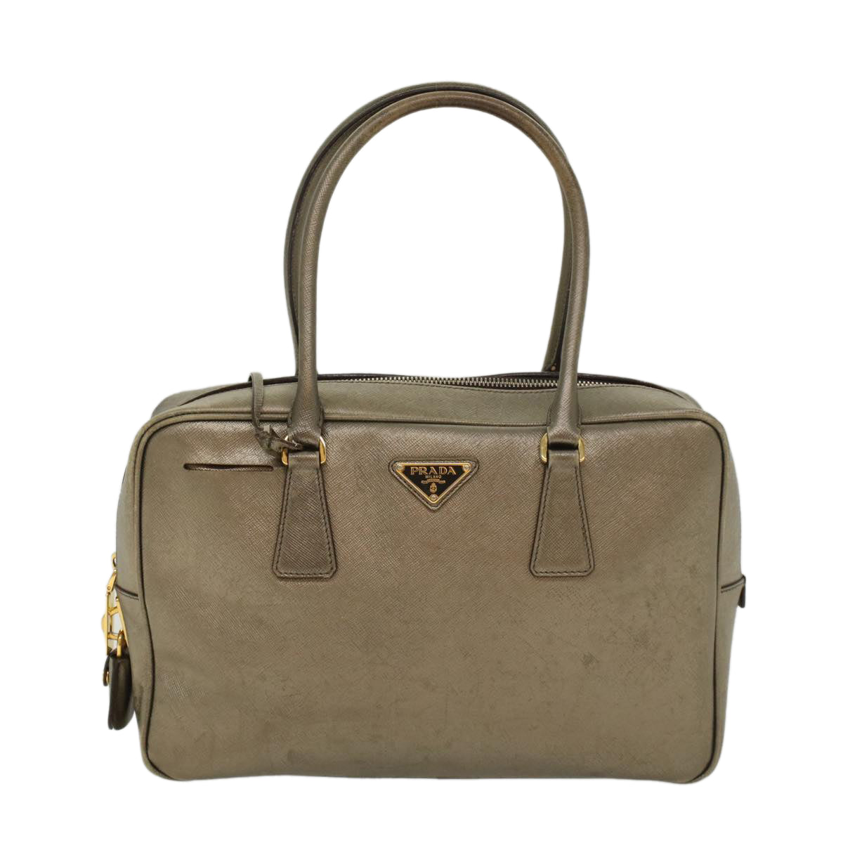 PRADA Safiano Leather Hand Bag Gold Tone Auth 48193