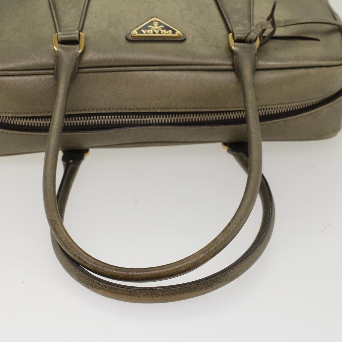PRADA Safiano Leather Hand Bag Gold Tone Auth 48193