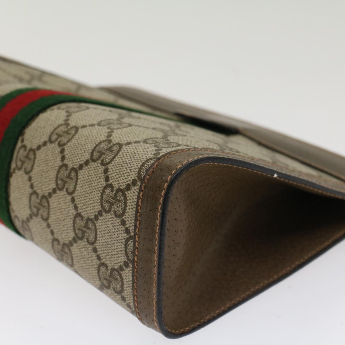 GUCCI GG Canvas Web Sherry Line Clutch Bag Beige Red Green 89.01.001 Auth 48199