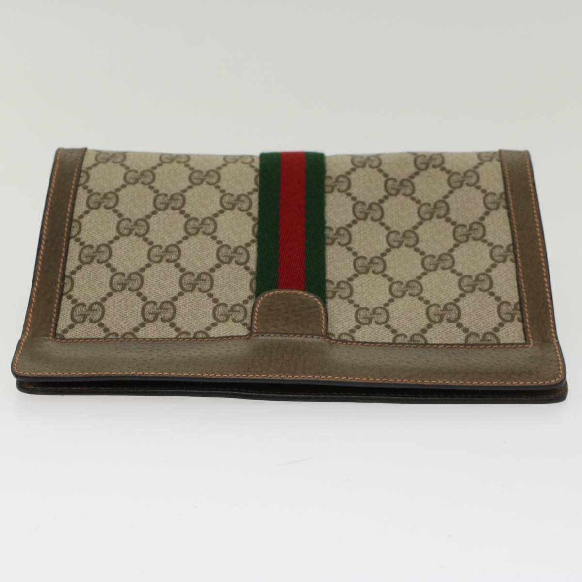 GUCCI GG Canvas Web Sherry Line Clutch Bag Beige Red Green 89.01.001 Auth 48199