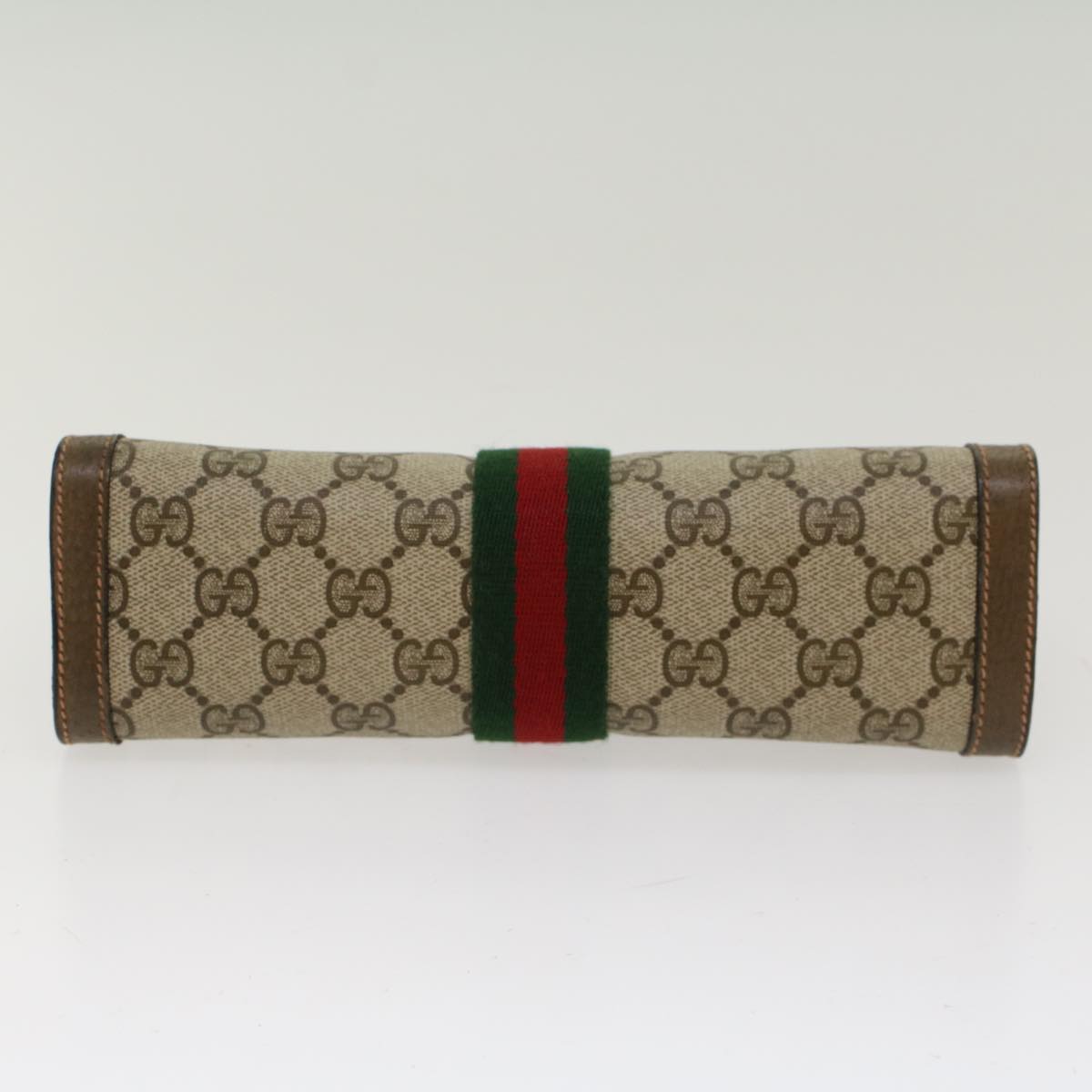 GUCCI GG Canvas Web Sherry Line Clutch Bag Beige Red Green 89.01.001 Auth 48199