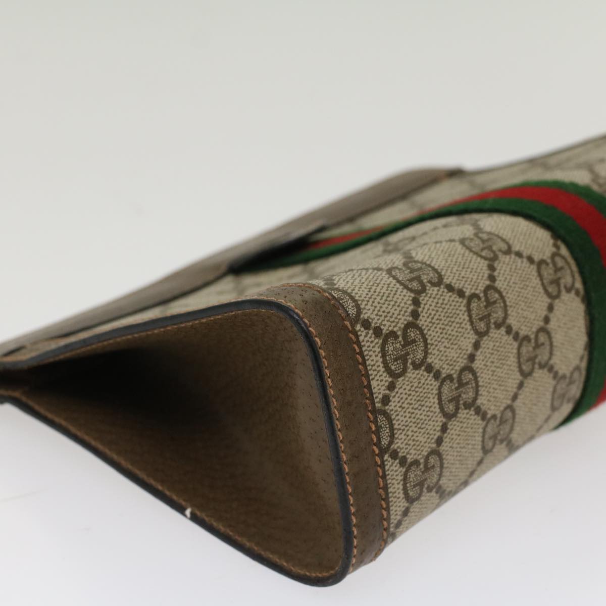 GUCCI GG Canvas Web Sherry Line Clutch Bag Beige Red Green 89.01.001 Auth 48199