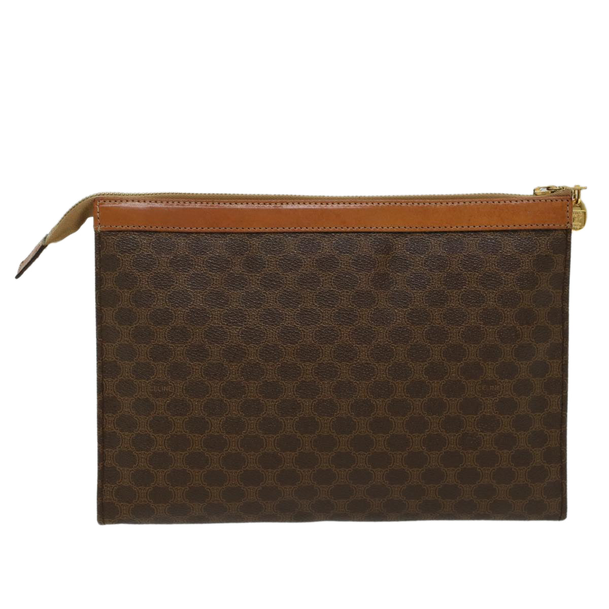 CELINE Macadam Canvas Clutch Bag PVC Leather Brown Auth 48205 - 0