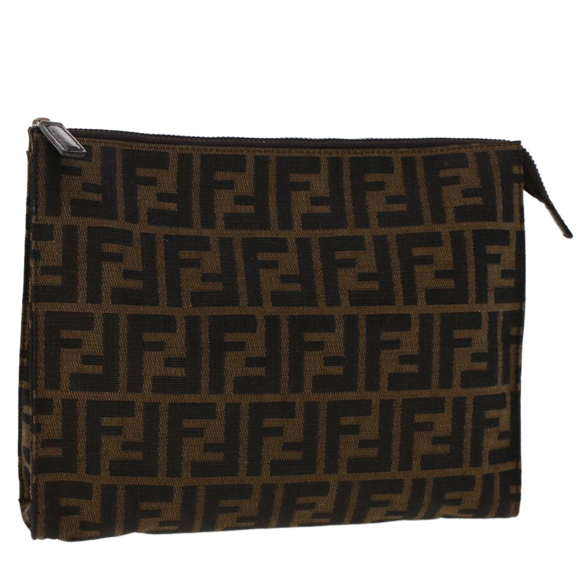 FENDI Zucca Canvas Clutch Bag Nylon Brown Black Auth 48211