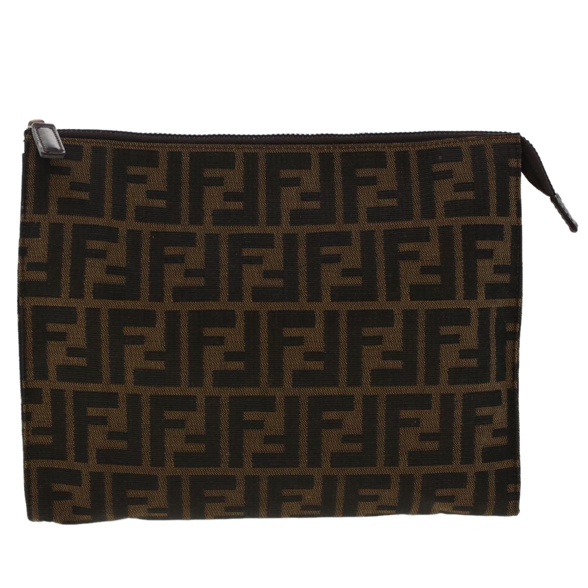 FENDI Zucca Canvas Clutch Bag Nylon Brown Black Auth 48211