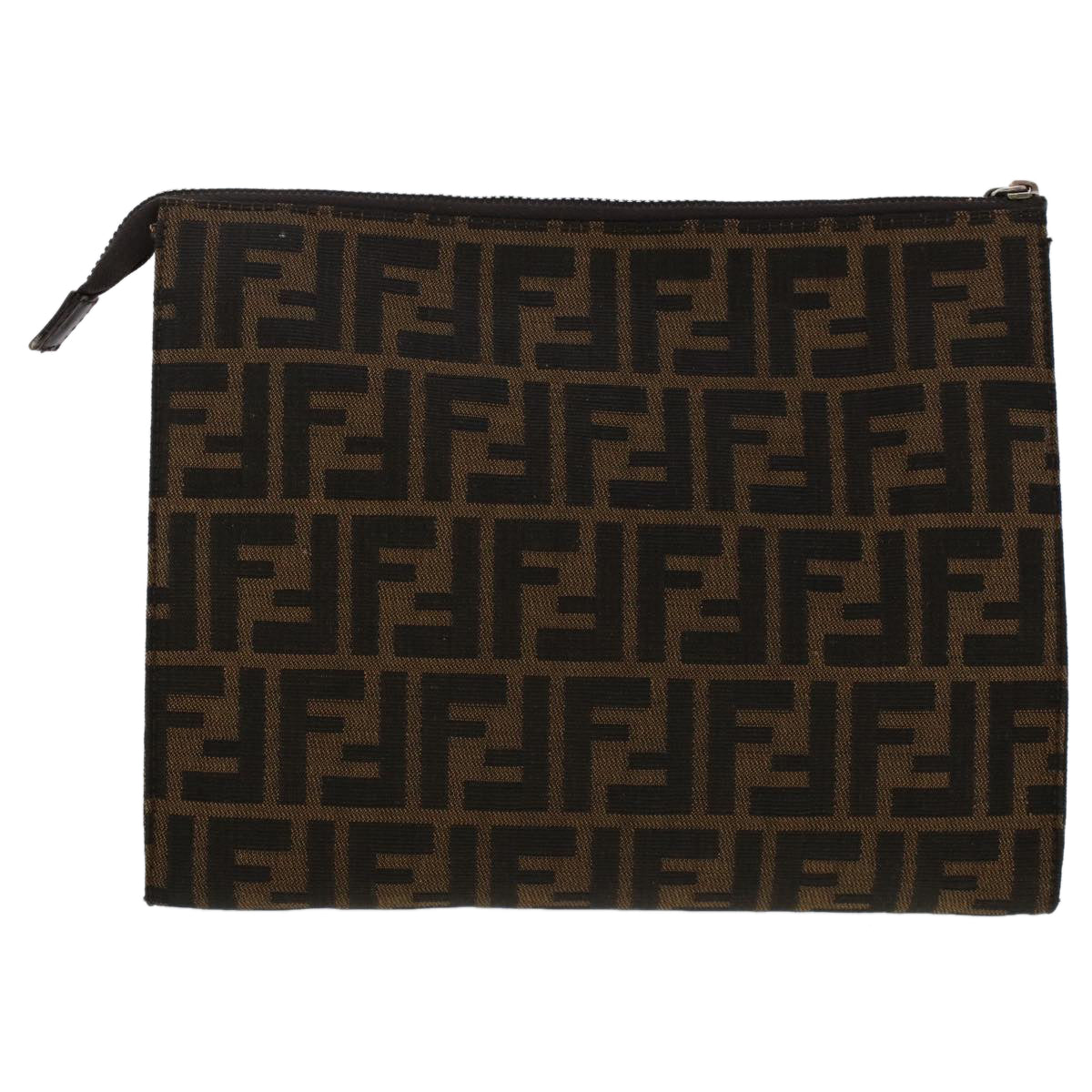 FENDI Zucca Canvas Clutch Bag Nylon Brown Black Auth 48211 - 0