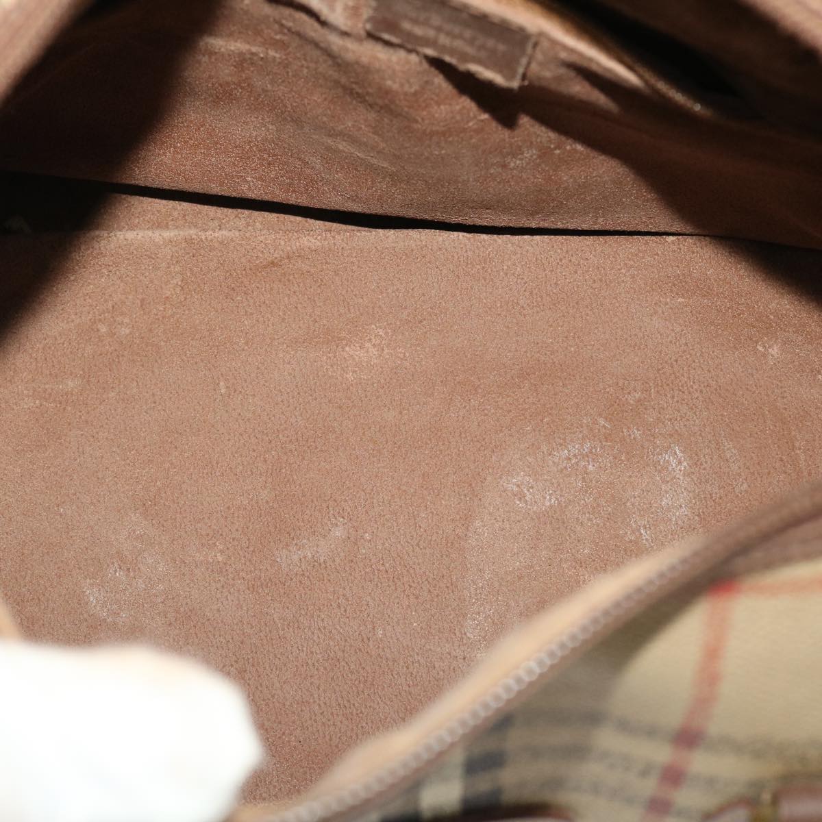 Burberrys Nova Check Boston Bag PVC Leather Beige Brown Auth 48213