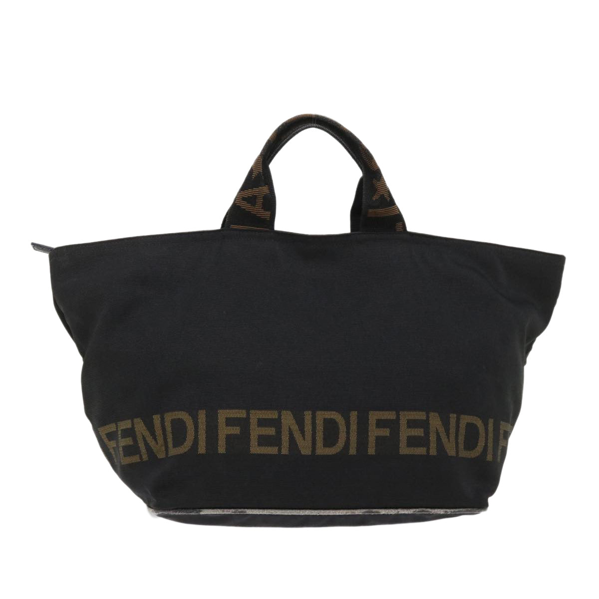 FENDI Hand Bag Nylon Black Brown Auth 48222