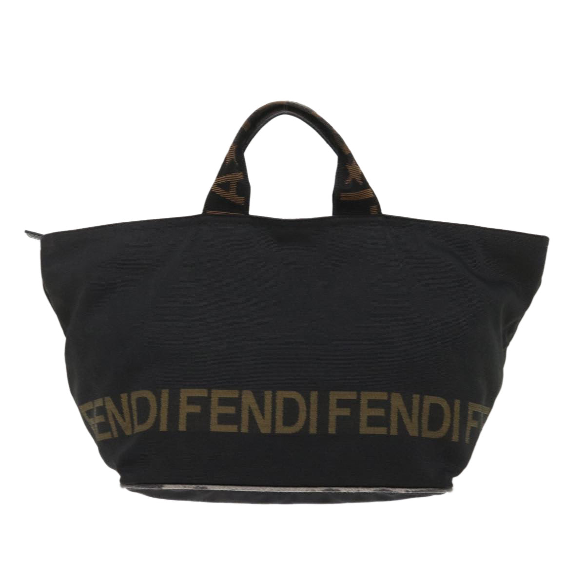 FENDI Hand Bag Nylon Black Brown Auth 48222