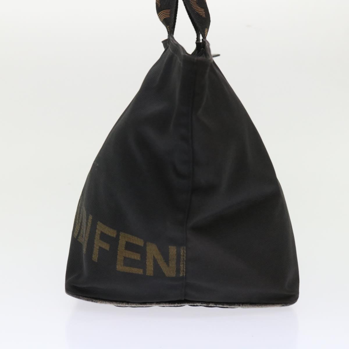 FENDI Hand Bag Nylon Black Brown Auth 48222