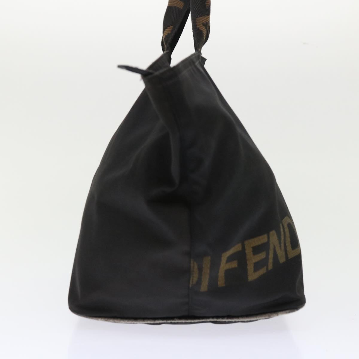 FENDI Hand Bag Nylon Black Brown Auth 48222